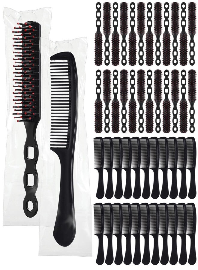 Baderke 48 Pcs Combs Set Bulk Hair Brushes for Homeless Individually Wrapped Hair Brush and Comb for Women Hotel Nursing Charity Travel(Black) - Image 1
